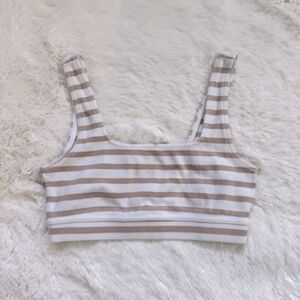 Aritzia Striped Crop Top XS - Oatmeal White